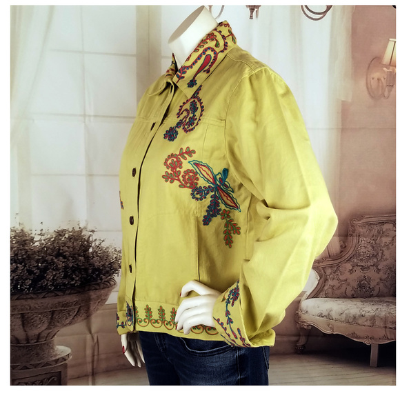 Coldwater Creek Lime Embroidered Denim Jacket Sz S - Picture 4 of 8